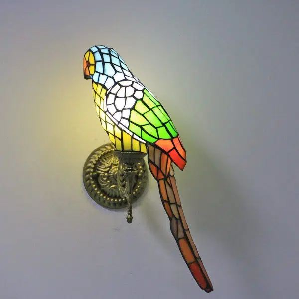 Tiffany Vintage Parrot Stained Glass 1-Light Wall Sconce Lamp - Image 11