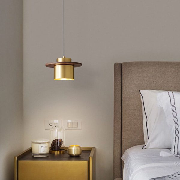 Nordic Luxury Walnut Brass Column 1-Light Pendant Light - Image 16