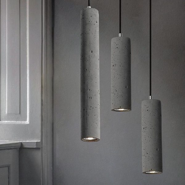Contemporary Industrial Cylindrical Rough Texture Cement 1-Light Pendant Light For Living Room - Image 4