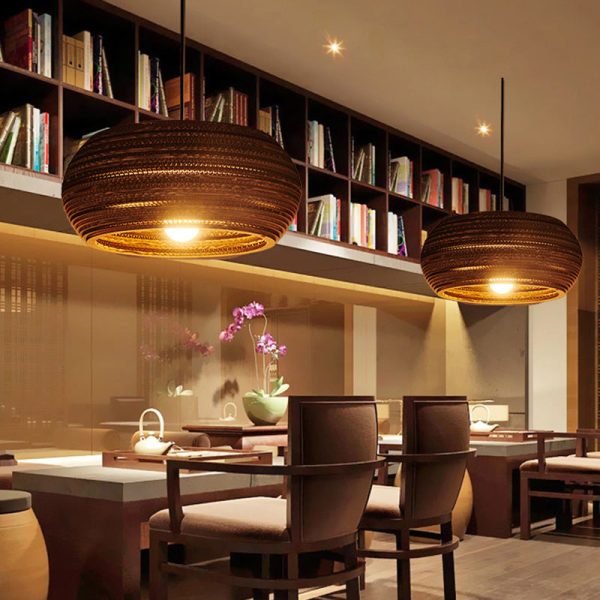 Contemporary Retro Paper Elliptic Spherical Bell Trapezoid Semicircle Polygonal 1-Light Pendant Light For Dining Room - Image 5