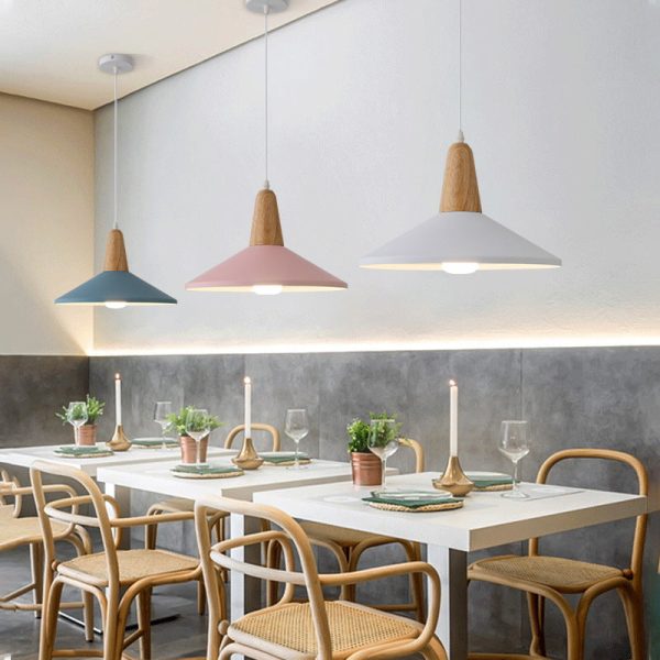 Nordic Minimalist Macaron Solid Color Aluminum Wood 1-Light Pendant Light - Image 13