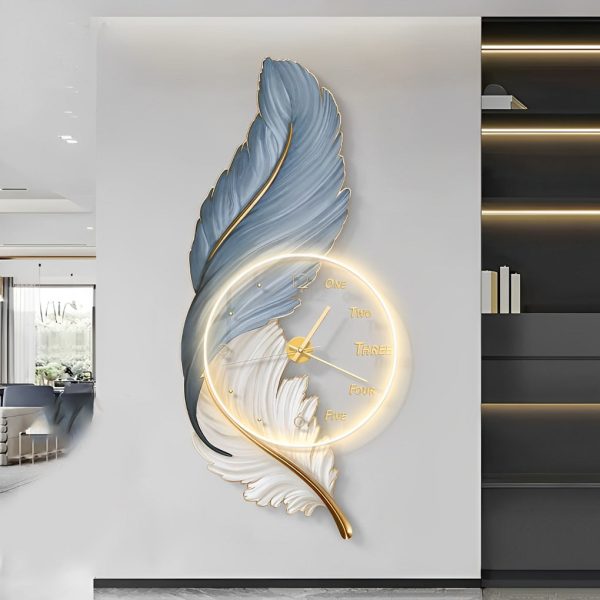 Feathers Painting Acrylic USB DC5V Round Wall Clock Wall Lamp with Remote - Image 2