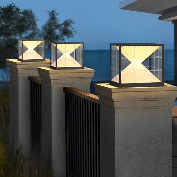 Square Creative Hourglass Shape LED Waterproof Solar Fence Post Lights - Image 3