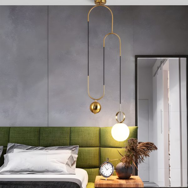 1-Light Gold Hanging Opal Glass Globe Pendant Light - Image 2