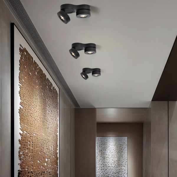 Modern Double Head Rotating Folding Ceiling-Mounted Spotlight in Black/White - Image 4