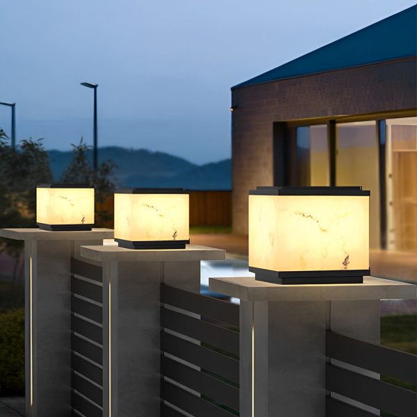 Square Marbled LED Waterproof Modern Solar Powered Fence Post Lights - Image 4