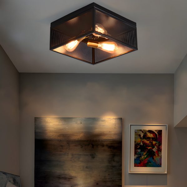 Square Iron Frame American Country Style Ceiling Light Fixture - Image 2
