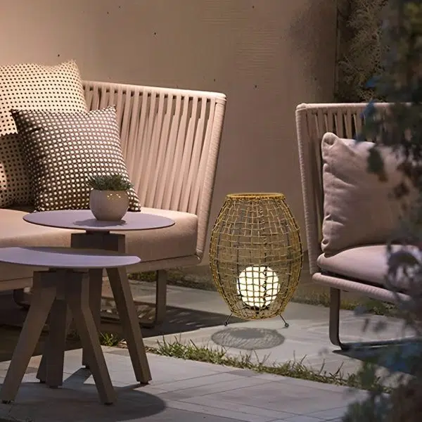 Waterproof Handmade Rattan LED Minimalist Rustic Style Solar Floor Lamp - Image 3