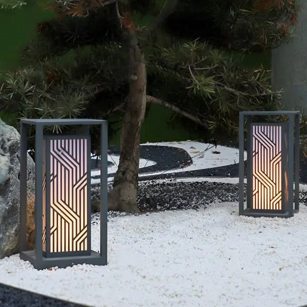 Gray Retro Aesthetic Waterproof LED Outdoor Pathway Cuboid Lantern - Image 3