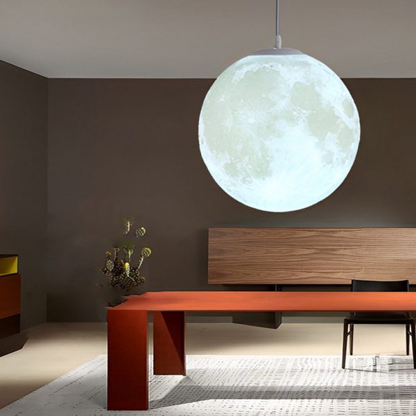 Round Moon Lunar 3D Creativity White Pendant Lamp Hanging Ceiling Lamp - Image 4