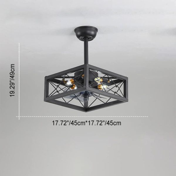 Industrial Minimalist Copper Iron Round Square 4-Light Semi-Flush Mount Ceiling Fan Light - Image 6