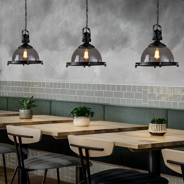 Retro Semicircular Glass Iron Black Industrial Style Pendant Lights Chandelier - Image 3