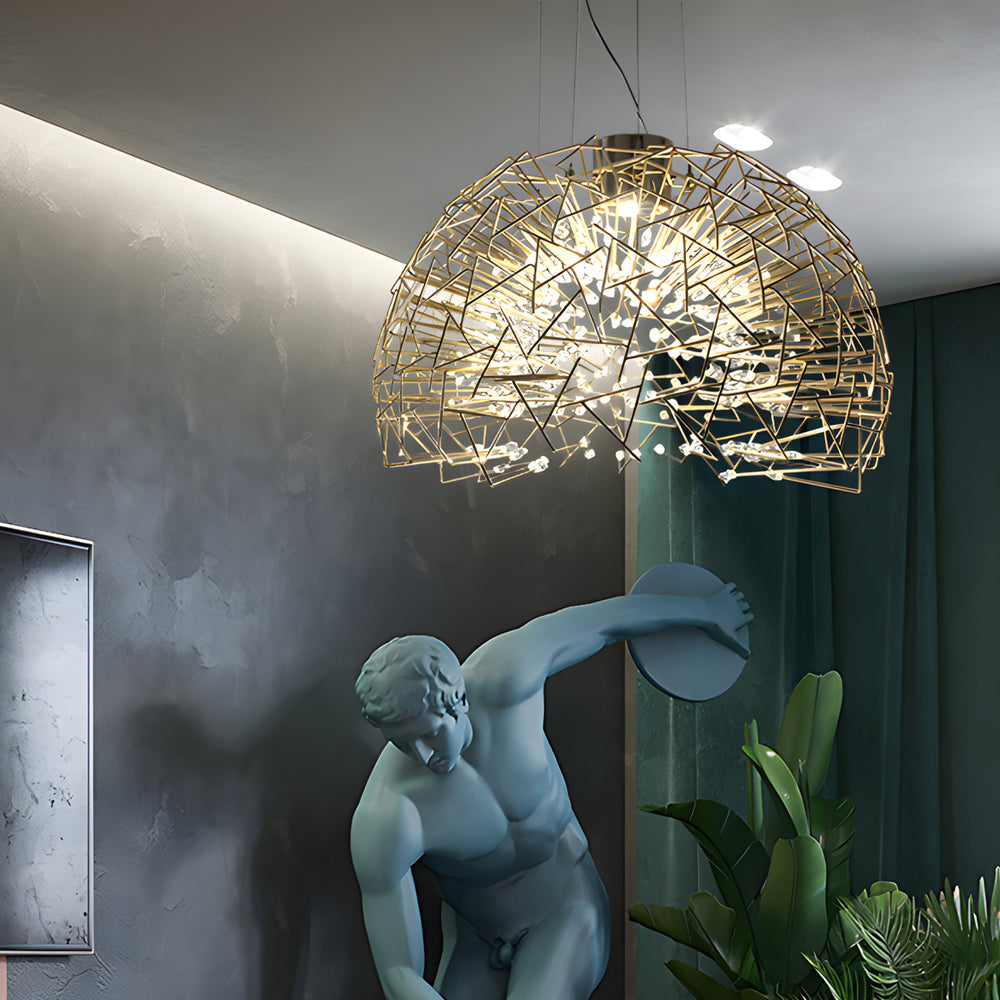 4-3211f6ef-ae51-46c1-93f2-f63e0fd7c5b1.jpg Metal Crystal Semicircular Sphere Stars Sparkle Post-Modern Chandelier - Image 1