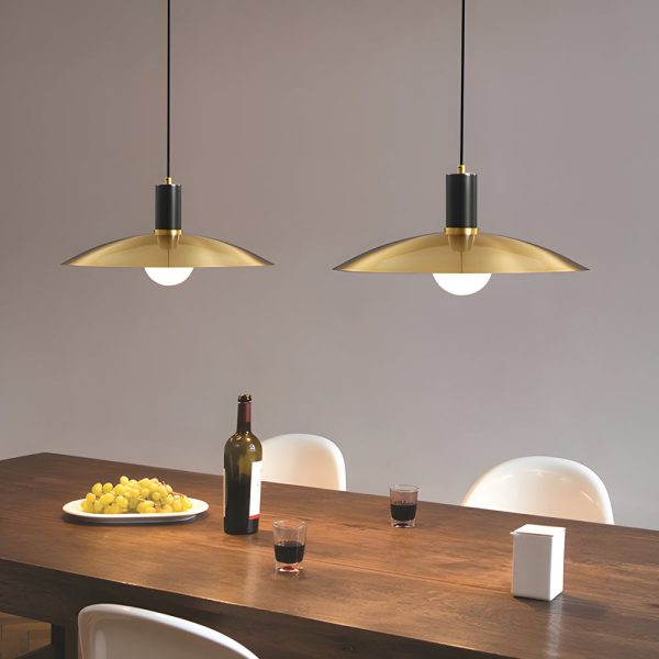 1-Light Mid-Century Brass Flared Pendant Light with White Glass Shade - Image 2
