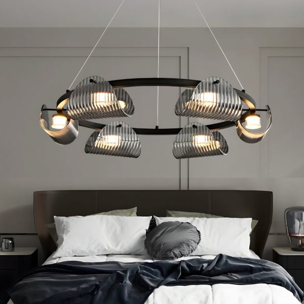 Round 6/8/10 Lights Curved Striped Glass LED Dimmable Nordic Chandelier - Image 2