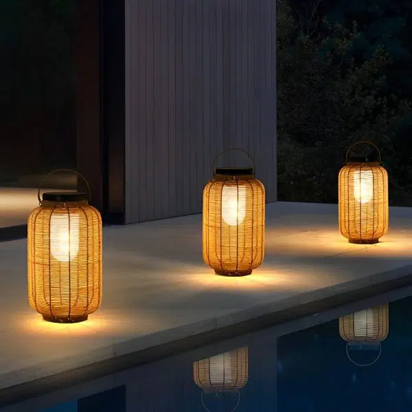 Portable Lantern Rattan LED Waterproof Solar Outdoor Lights Floor Lamp - Image 3