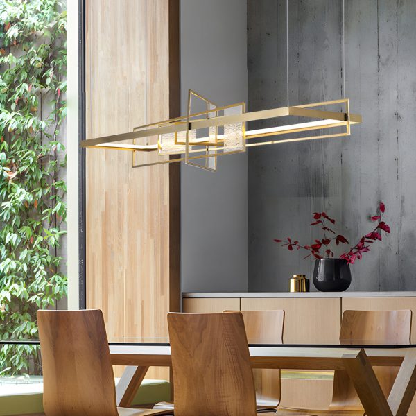 Rectangular Iron Frame Glass Decor LED Chandeliers Hanging Lights - Image 3