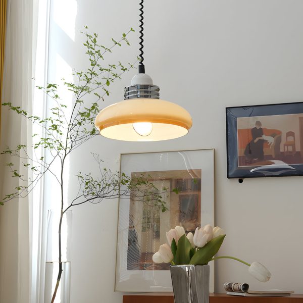 Round Glass Cream Retractable 3 Step Dimming Retro Nordic Pendant Lights - Image 3