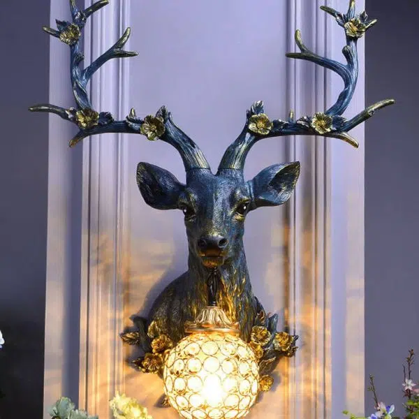 Retro Creative Fortune Deer Head Resin 1-Light Wall Sconce Lamp - Image 8