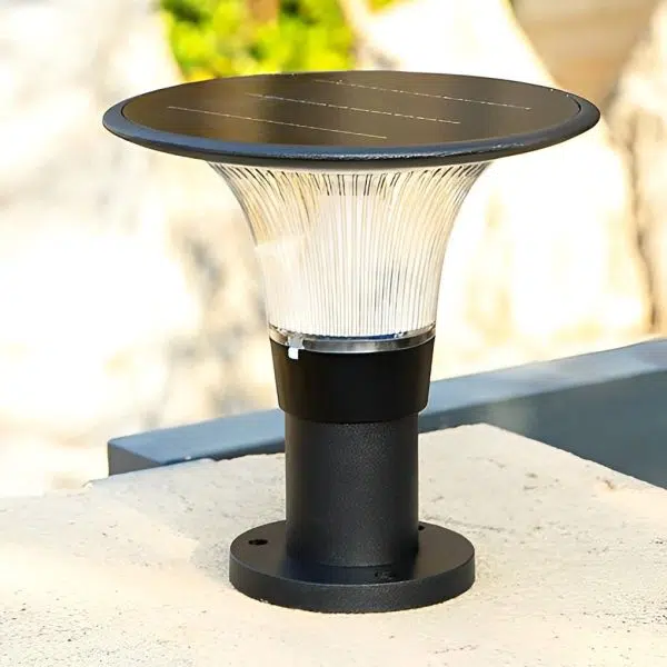 Round Dimmable LED Waterproof Black Modern Solar Fence Post Lights Pillar Lamp - Image 6