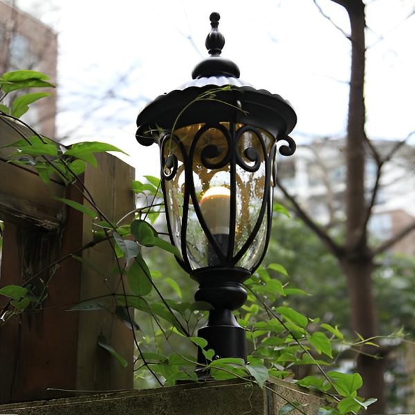 Round Bubble Glass Waterproof Black European Style Outdoor Pillar Lamp - Image 3