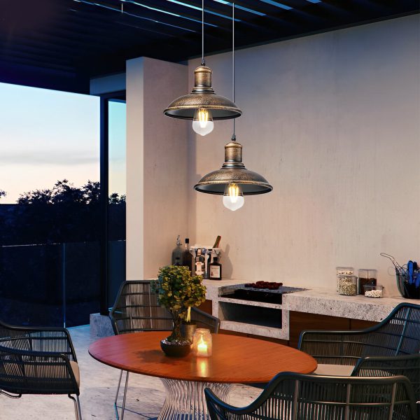 Round Iron Waterproof LED Retro Industrial Style Outdoor Pendant Lights - Image 4