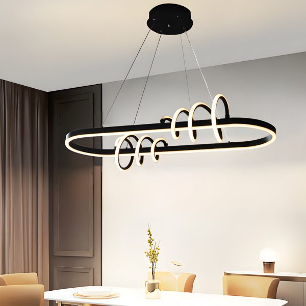 LED Dimmable Spiral Lines Dining Room Chandelier Hanging Lighting - Image 4