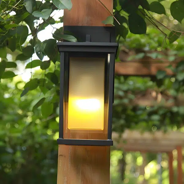 Black Square Outdoor Wall Lantern with Double Glass Shade - Image 2