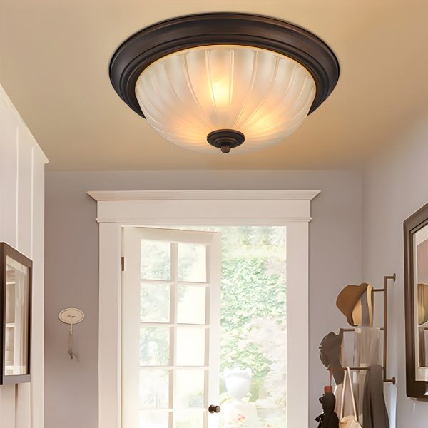 Round Glass Shade Iron Simple American Style Bedroom Ceiling Light Fixture - Image 5