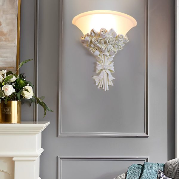 Retro Resin Roses Bouquet Glass European-Style Wall Lamp Wall Light Fixture - Image 3