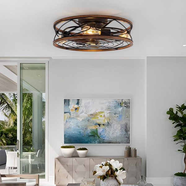 Vintage Metal Timing Mute Industrial Style Bladeless Ceiling Fans Lamp - Image 3