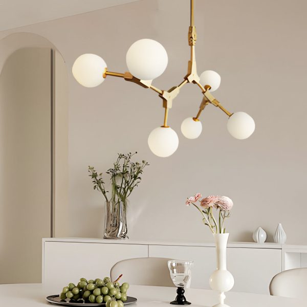 6/8-Light Gold Molecule Chandelier with White Glass Shades - Image 4