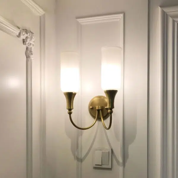 Vintage Rustic Brass Glass 1/2 Light Wall Sconce Lamp