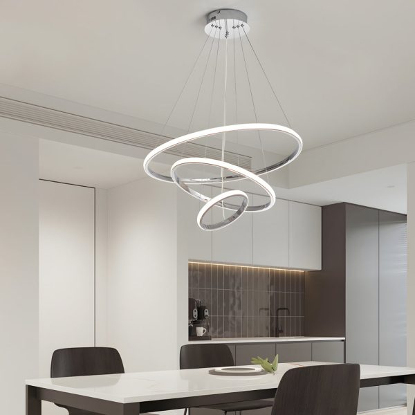 Contemporary Hanging 3/4-Light Tiered Ring Chandelier - Chrome - Image 2