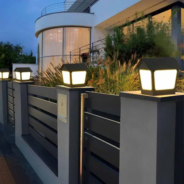 Cottage Shaped LED Waterproof Black Modern Solar Fence Post Lights Pillar Light - Image 2