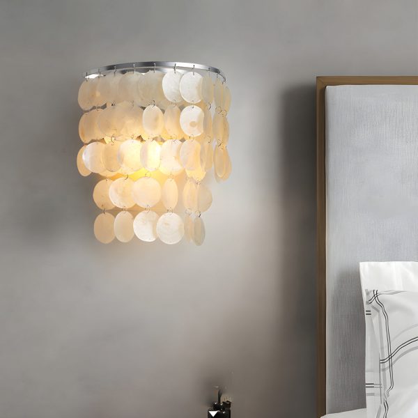 Gold/Chrome Coastal Capiz Shell Wall Sconce LED Metallic Bedside Wall Lighting - Image 2