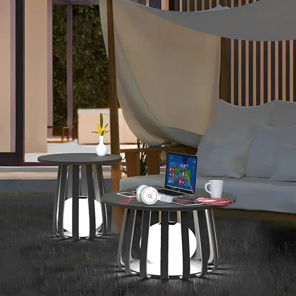 Round Waterproof RGB Iron Small Coffee Table Solar Light Outdoor Lanterns - Image 6