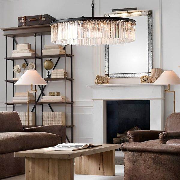 Round Metal Crystal Strip Retro American Style Chandelier Pendant Lamp - Image 4