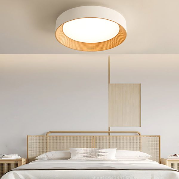 Round Iron Three Step Dimming Modern Wood Texture LED Ceiling Lights Fixture - Image 4