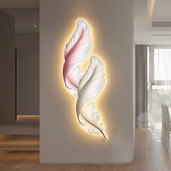 Feathers Creative Luxury Decorative Painting USB Remote LED Wall Lights - Image 2