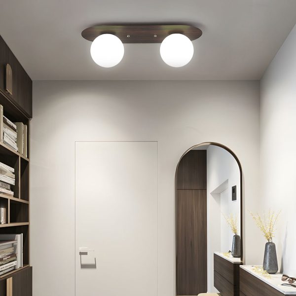 Flush Mounted Walnut Board Ceiling Light with 2/3/4 Milky White Glass Globes - Image 2
