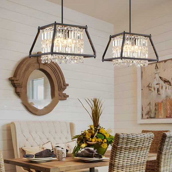 Trapezoidal Black Metallic Crystal Dining Room Chandeliers, 2 Sizes - Image 4