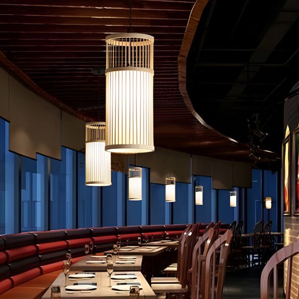 Creative Minimalist Bamboo Hand Woven LED Retro Modern Pendant Lights - Image 3