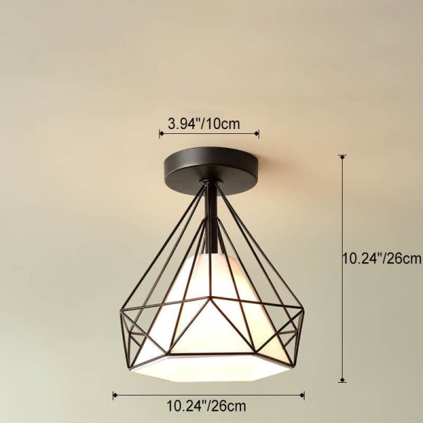 Scandinavian Modern Minimalist Iron Glass Ceramic Flower Diamond 1-Light Semi-Flush Mount Ceiling Light - Image 7