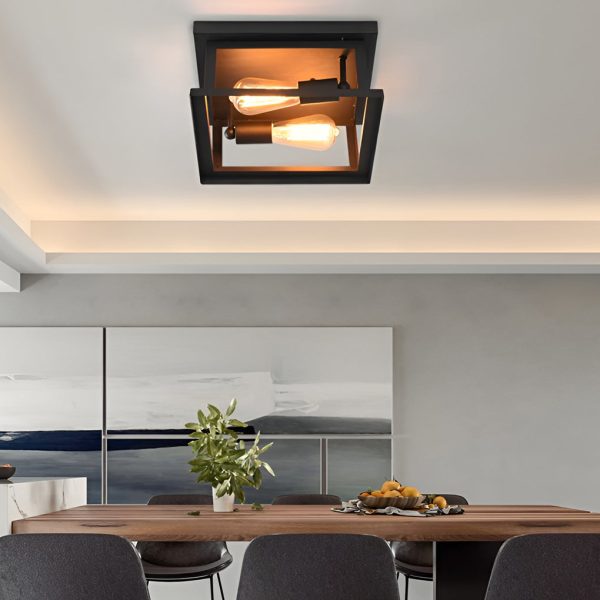 Square Iron Retro Industrial Ceiling Lights Flush Mount Lighting - Image 4