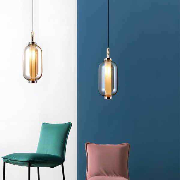 1-Light Amber Glass Shade Post-Modern Pendant Lights Hanging Lamp - Image 6