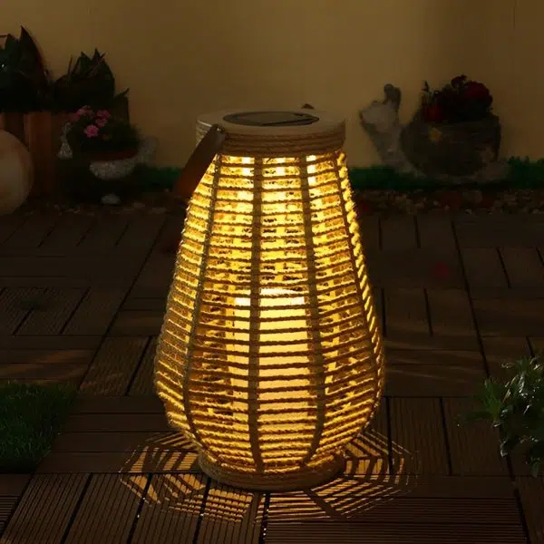 Portable Waterproof LED Ropes Rattan Brown Retro Outdoor Solar Lanterns - Image 3
