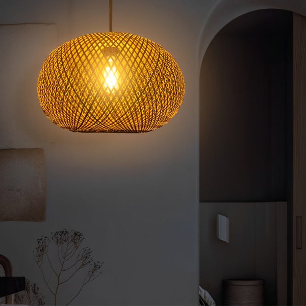 Round Creative Handmade Bamboo Rattan Modern Chandelier Pendant Lights - Image 2