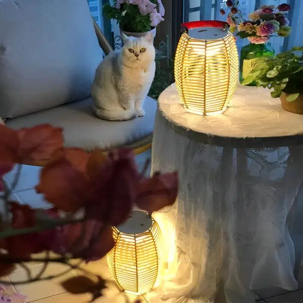 Portable Rattan Lantern Waterproof LED Modern Solar Outdoor Light Floor Lamp - Image 7