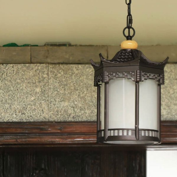 Retro Chinese Outdoor Waterproof Hexagonal Lantern 1-Light Patio Pendant Light - Image 17